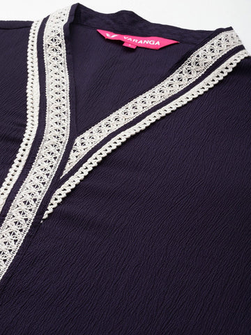 Varanga Women Navy Blue Lace Detailed Kurta Set